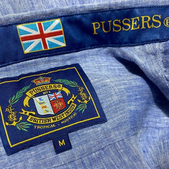 PUSSERS Linen Button-Up Shirt – Blue – Size M – Embroidered Collar & Logo - Picture 5 of 11